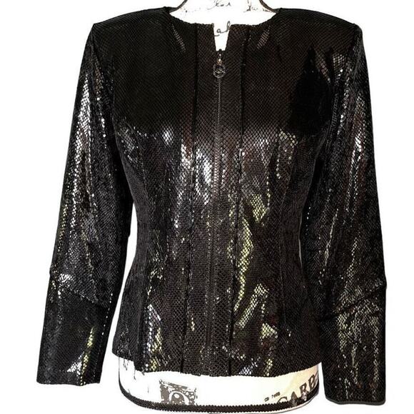 Janine black sequined jacket zip up medium - Picture 1 of 6